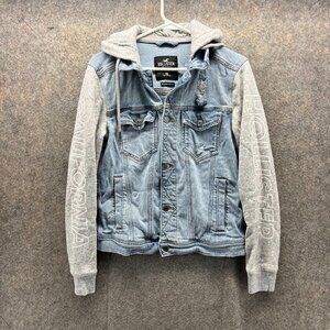 Hollister Jacket Womens XS Blue Denim Epic Flex Hoodie Distressed Jean Fleece